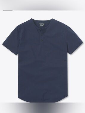 CUTS Men's AO Henley Curve-Hem Short-Sleeve Crew Neck Shirt XL Pacific Blue